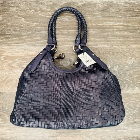 Cole Haan "Small Triangle Tote Genevieve" woven leather (in "Estate Blue") - NWT - Picture 3 of 9